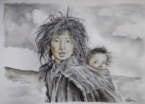 Dessin portrait d'Elise, enfants d'après photo de Phil Borges