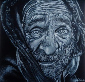 Dessin portrait d'Elise, sans abris d'après photo de Lee Jeffries