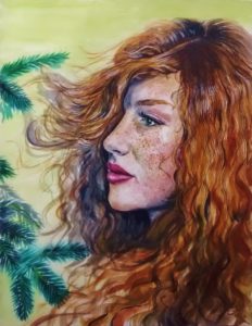 Portrait dessin d'une femme bosniaque à la chevelure rousse