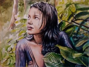 Dessin portrait d'une jeune fille de tribu amazonienne