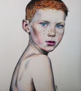 Dessin portrait d'un petit garçon aux-taches de rousseur