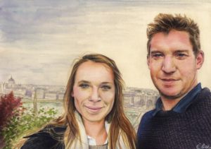 Portrait dessin d'après photo de couple à Budapest