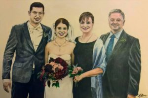 Portrait dessin d'après photo de famille lors d'un mariage