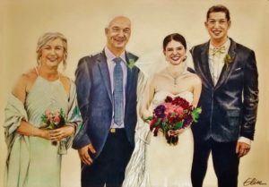 Portrait dessin d'après photo famille à un mariage