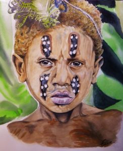 Portrait dessin d'un jeune garçon papou aux cheveux blonds