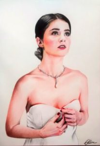 Portrait individuel : dessin d'après photo d'une jeune femme mariée