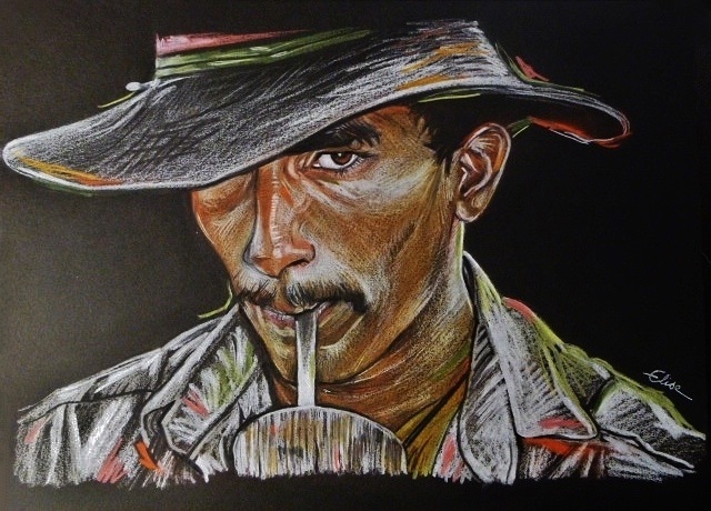 Portrait dessin d'un cowboy brésilien au chapeau