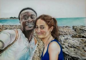 Portrait dessin d'après photo de couple en Bretagne