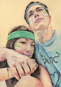 Portrait dessin d'après photo d'un jeune couple