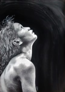 Portrait dessin d'une petite fille tahitienne dans la lumière