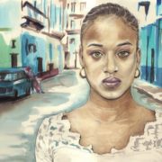 Portrait dessin d'une jeune fille cubaine aux yeux verts