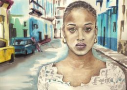 Portrait dessin d'une jeune fille cubaine aux yeux verts