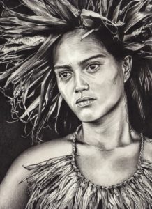Portrait dessin d'une jeune fille tahitienne mélancolique