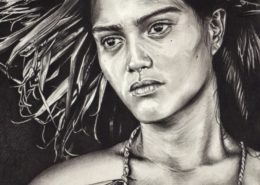 Portrait dessin d'une jeune fille tahitienne mélancolique