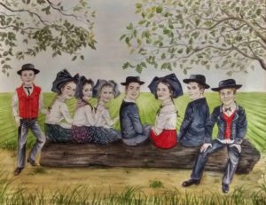 portrait-dessin-d'après-photo-famille-petits-enfants-alsaciens