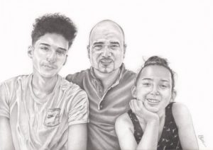 portrait-dessin-d-après-photo-famille-père-et-enfants