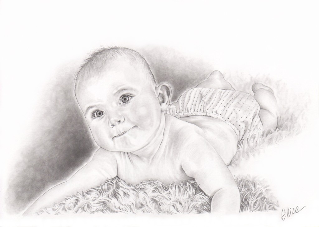 Portrait Dessin D Apres Photo D Un Bebe Allonge Sur Une Couverture Les Dessins D Elise