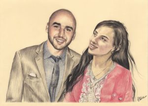 Portrait dessin d'après photo couple maghrébin