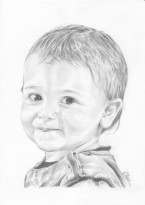 Portrait dessin d'après photo d'un petit garçon souriant