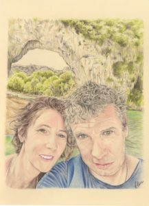 Portrait dessin d'après photo d'un couple en Ardèche
