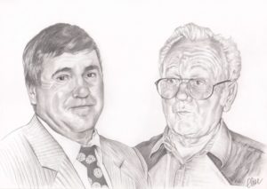 Portrait dessin d'après photo de deux grands-pères