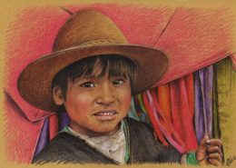 Portrait dessin d'un petit garçon d'Equateur aux joues roses