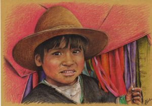 Portrait dessin d'un petit garçon d'Equateur aux joues roses