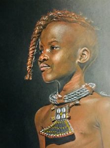Portrait dessin d'une petite fille himba avec des tresses