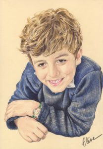 Portrait dessin d'après photo d'un petit garçon accoudé