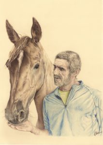 Portrait dessin d'après photo d'un homme avec son cheval