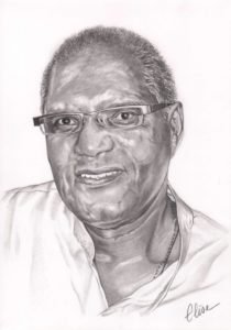 Portrait dessin d'après photo d'un homme souriant à lunettes