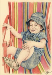 Portrait dessiné au crayon de couleur d'après la photo d'un enfant