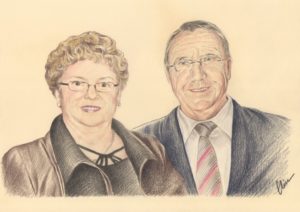Portrait dessin d'un couple de retraités