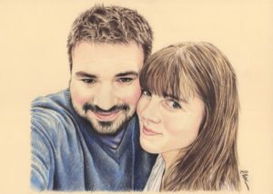 Portrait dessin d'un jeune couple d'après photo