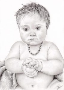 Portrait dessin d'après la photo d'un bébé avec un collier