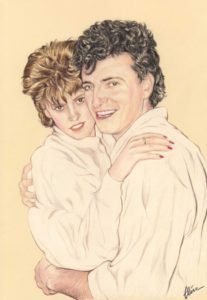 Portrait dessin d'après photo d'un couple en blanc