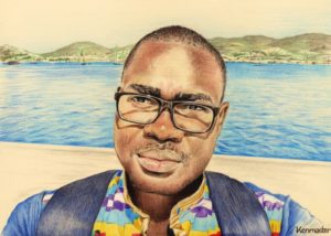 Portrait dessin d'après photo d'un jeune homme africain avec des lunettes