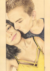 Portrait dessin d'après le selfie d'un jeune couple