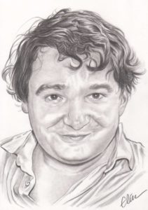 Dessin portrait d'après une photo d'un homme brun souriant en chemise