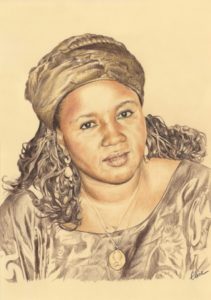 Portrait dessin d'après photo d'une femme en tenue africaine