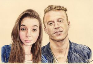 Portrait d'après photo d'une jeune fille avec le chanteur Macklemore
