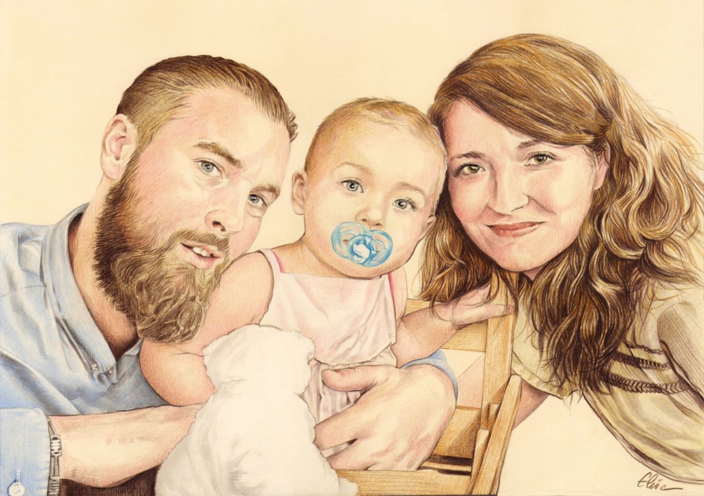 Portrait Dessin D Apres Photo De Jeunes Parents Avec Leur Bebe En Couleur Les Dessins D Elise