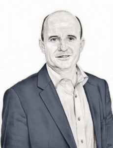 Portrait dessin d'après photo d'un homme en costard bleu