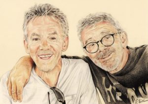 Portrait dessin d'après photo de deux hommes en couleur