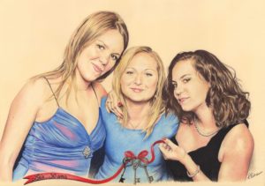 Portrait dessin d'après photo de trois copines