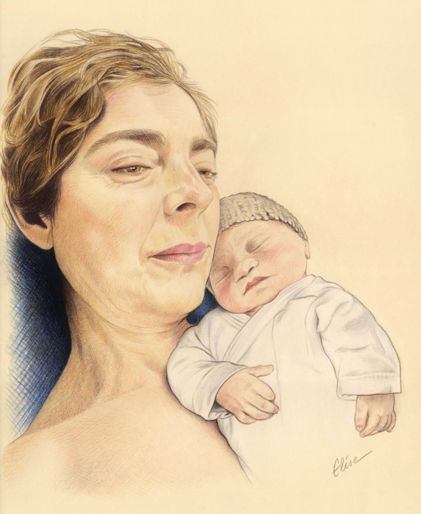 Portrait Dessin D Apres Photo D Une Maman Avec Son Bebe En Couleur Les Dessins D Elise