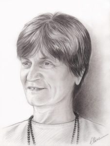 Portrait dessin d'une grand-mère en noir et blanc