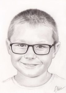 Portrait dessin d'un jeune garçon à lunettes