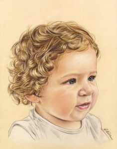 Portrait dessin d'un petit garçon aux cheveux bouclés en couleur