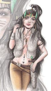 Dessin d'une héroïne d'inspiration BD (zoom)